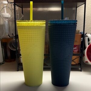 Starbucks Textured Yellow and Dark Blue Tumblers